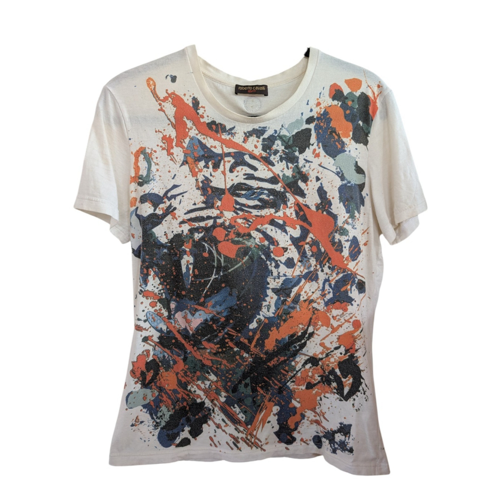 Roberto Cavalli Women Vintage Tshirt Abstract Artsy Large (46) Italy - Picture 2 of 9